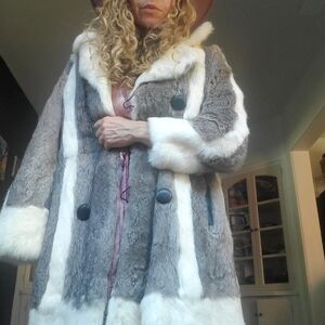 Women's Gray and White Fur Coat